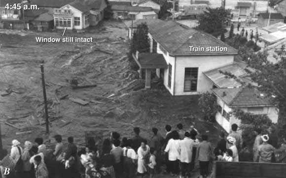 photo of people watching flooding