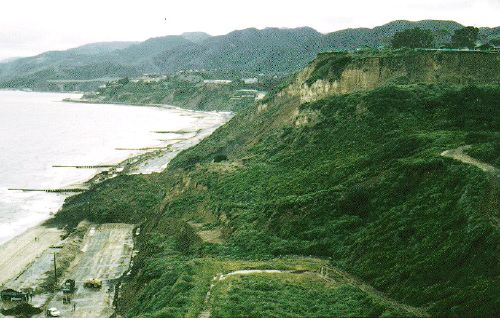 landslide at Pacific Palisades in Southern California